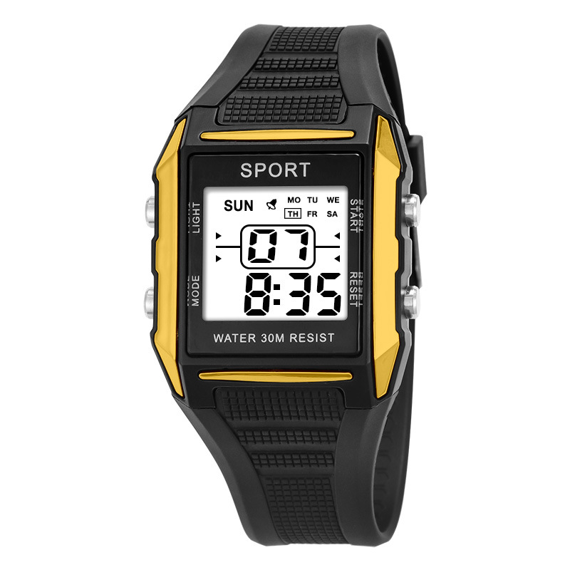 Reloj multifuncional transfronterizo nocturno deportivo impermeable hombre cuadrado ligero y delgado reloj electrónico de moda juvenil spot