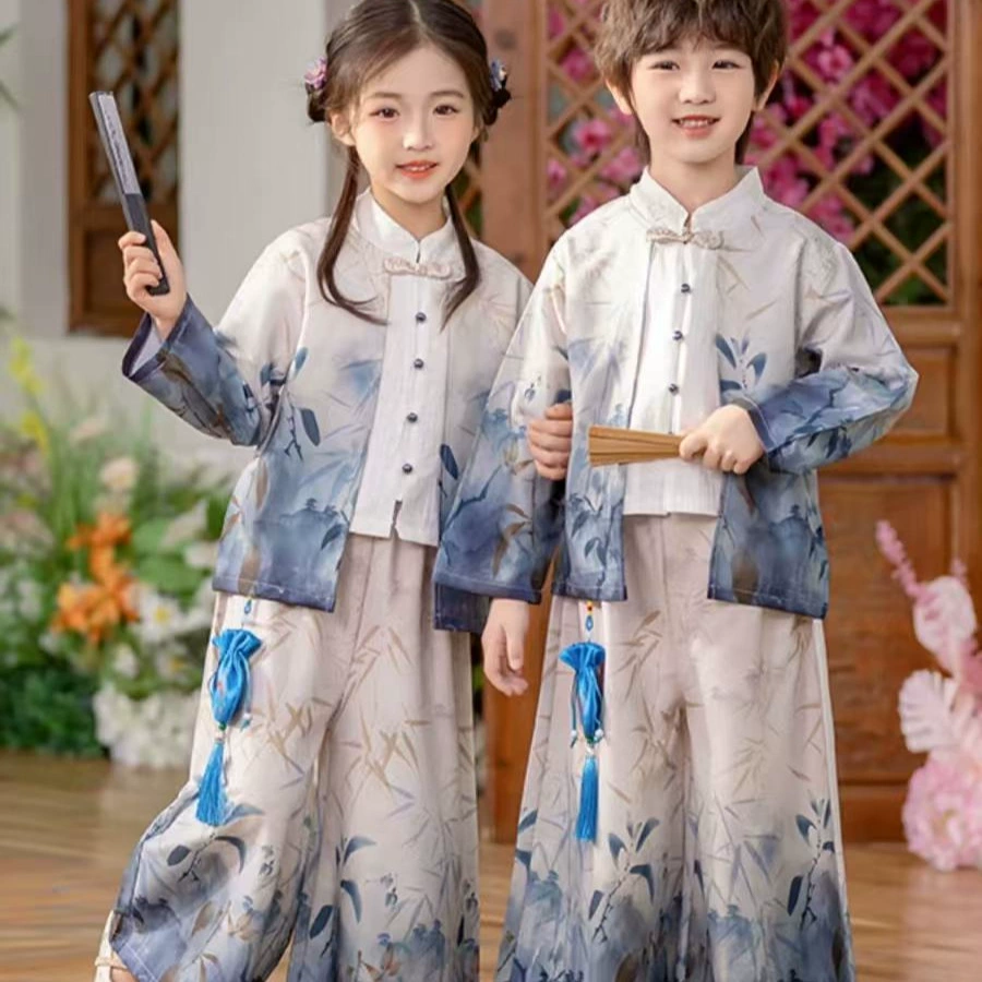Мальчики мужского и женского пола весенне-осенние костюмы Hanfu дети супер сказочные китайские костюмы