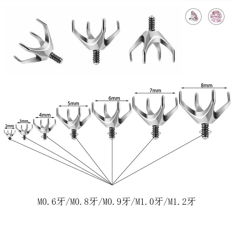 Titanium Steel Four-Prong Earring Base Accessories DIY Zircon Claw Internal Thread Anti-Slip Piercing Jewelry Replacement Parts Wholesale