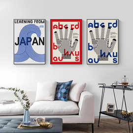 简约北欧字母抽象线条蓝红色艺术海报客厅装饰画摆台壁画图片画芯