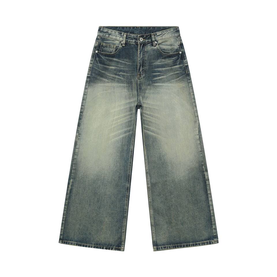 Quần jeans nam dáng rộng ống đứng phong cách retro Mỹ, giặt mài làm cũ — Màu xanh dương