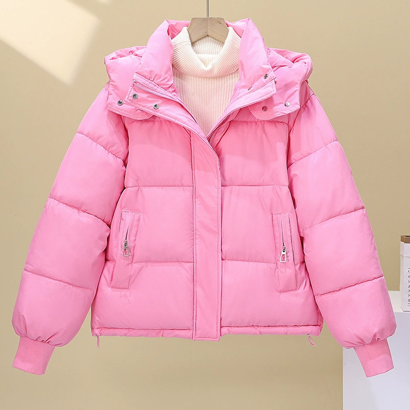 Short down jacket, hooded plus-size, down-filled quilted winter coat