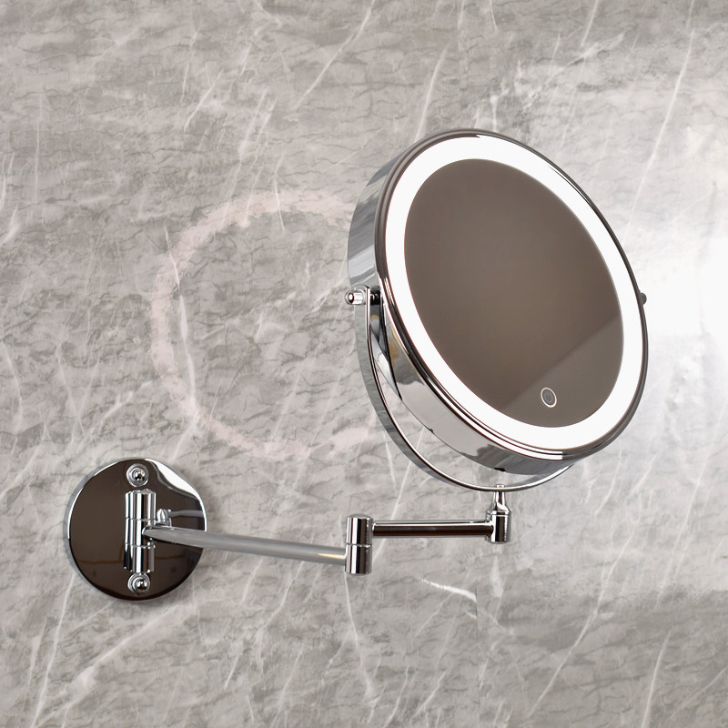 Espejo de pared LED de doble cara 8 pulgadas, con luz regulable y batería recargable, ideal para baño o maquillaje