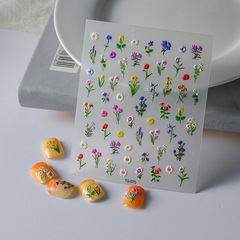 Influencer 5D Nail Sticker with Red Small Flowers 3D Relief Sticker Flower Nail Decal Decorative Accessory