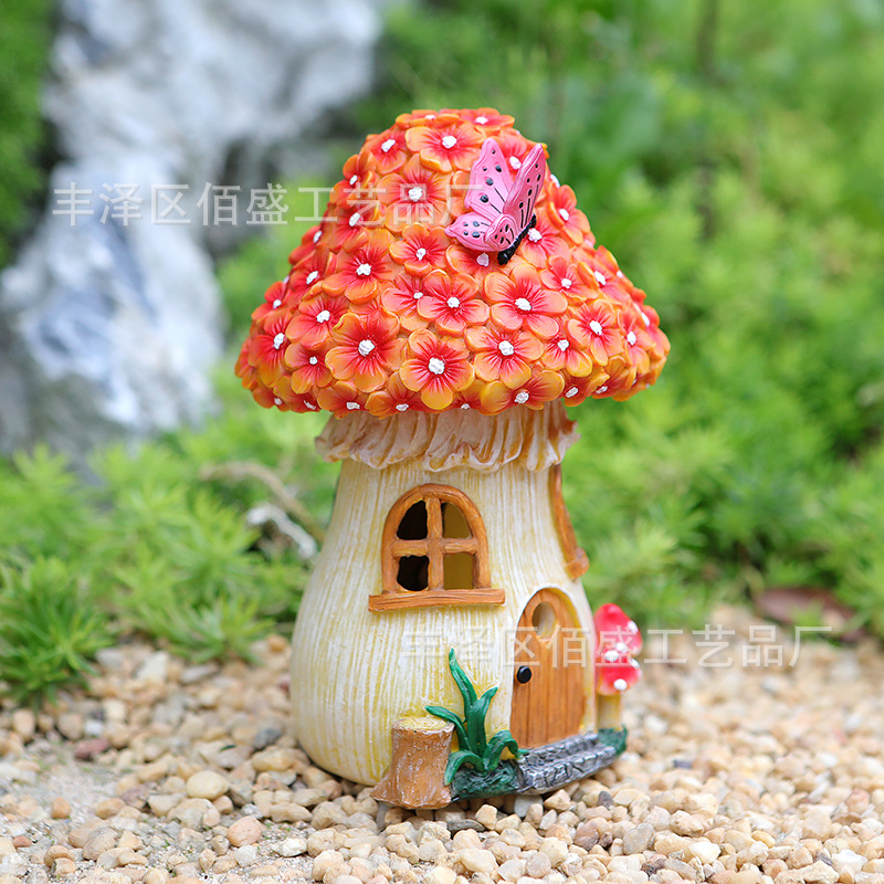 越境太陽エネルギー屋外庭園小夜灯キノコ屋花灯置物創意花園装飾樹脂工芸品