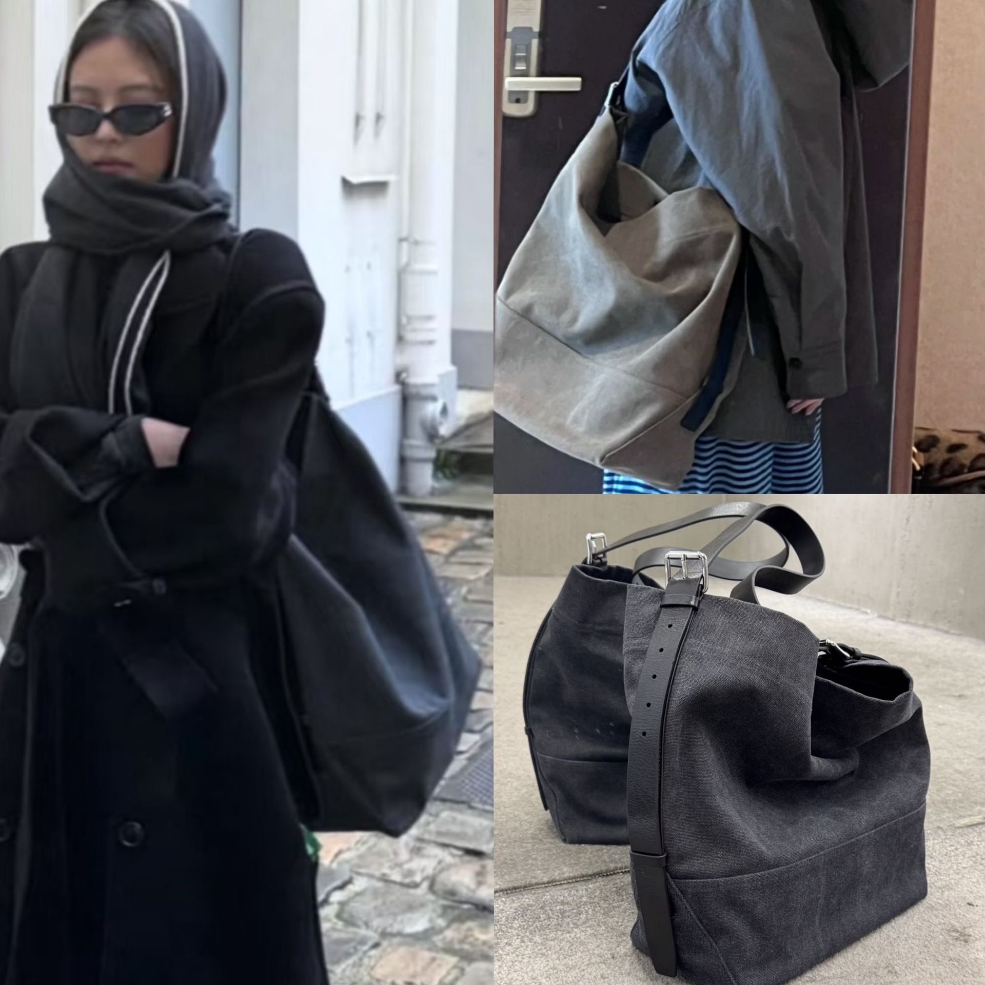 Jennie同款帆布托特包大容量通勤慵懒腋下单肩斜跨包牛皮水桶包潮