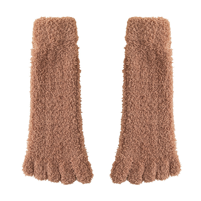 Zhuji Coral Plush Socks Children's Winter Thickened and Warm Five Finger Split Toe Floor Socks Men's Home Plush Sleep Socks