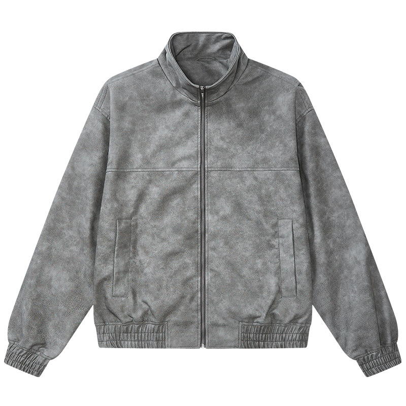 Herrenbekleidung Herrenbekleidung 2024 Retro-Stehkragen-PU-Lederjacke Herren Herbst und Winter neue lockere Motorradjacke_voghion.com
