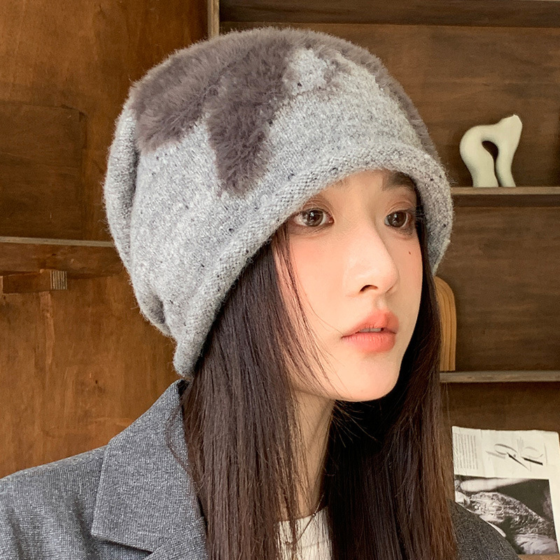 韩版加绒蝴蝶结堆堆帽秋冬新款慵懒毛线帽防风保暖冷帽显脸小帽子|undefined