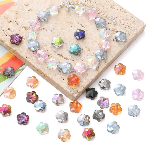 10mm Glass Beads with Colorful Small Flowers Handmade DIY Necklace Bracelet Accessories Crystal String Beads Decorative Materials