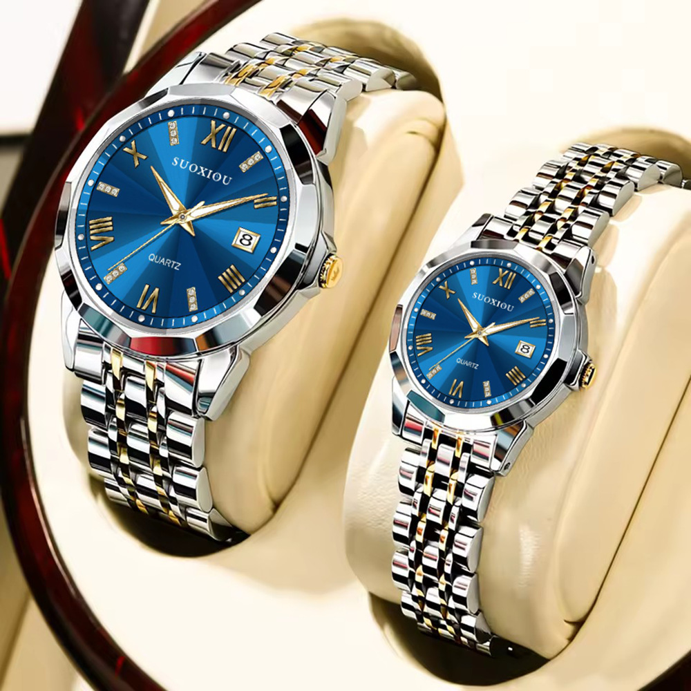 Wholesale Foreign Trade New Models of Men's Business Watches, Women's Steel Band Watches, Calendar Couple Watches, Fashionable Quartz Watches for Men