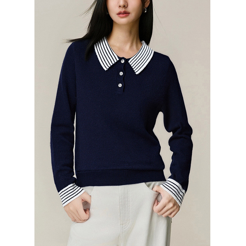 Casual Casual Stripesd Lapel Long-Sleeved Knitwear for Women 2025 Autumn and Winter New Design Niche Sheep Wool Top