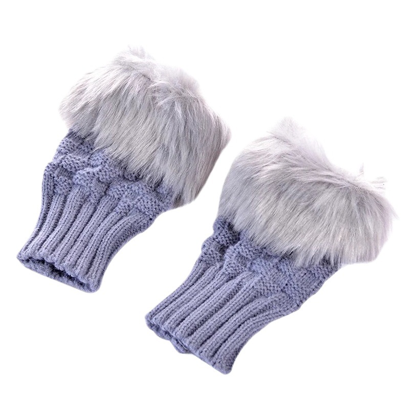 Autumn and Winter Imitation Rabbit Fur Gloves for Women and Girls Korean Half-Finger Gloves Wool Knitted Warm Wrist Writing Gloves with Exposed Fingers