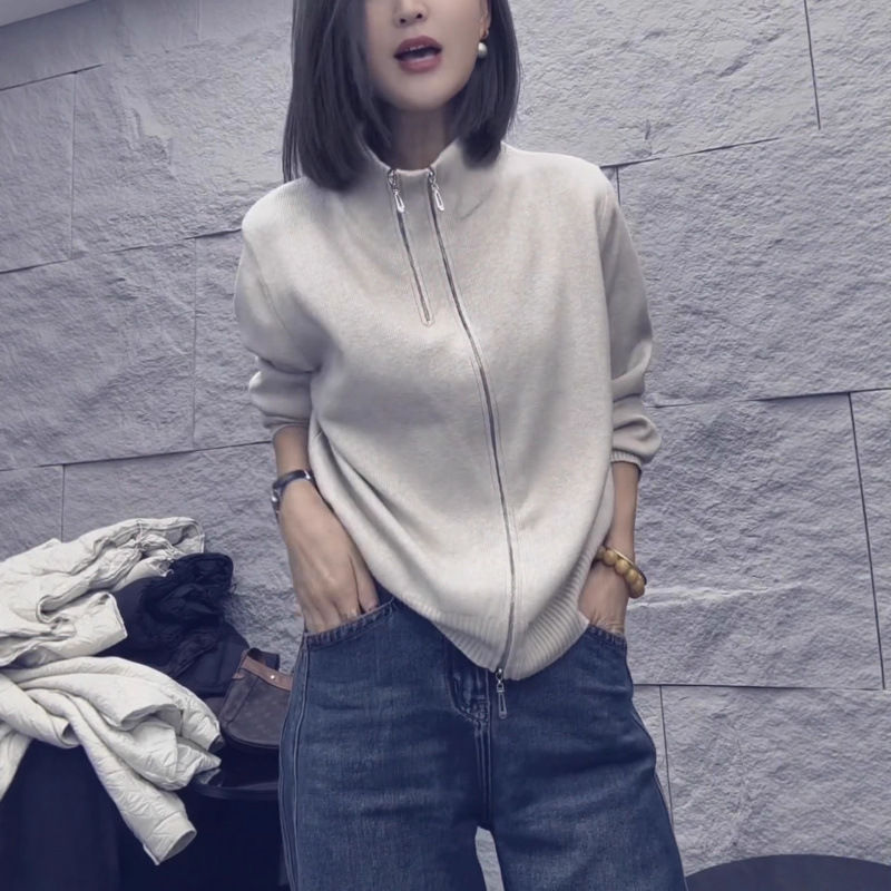 Designed Double Zipper Knitwear for Women 2025 New Style, Great-Looking Early Autumn Wear Knitwear Jacket Cardigan Top