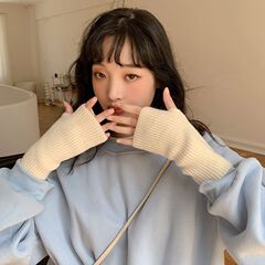 手袋秋冬金保温半指毛糸ニット手袋ファッション百合キーボードネット赤男女共通腕保護潮