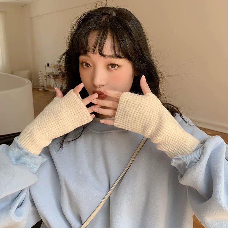 Перчатки осенние и зимние теплые полупальцы шерстяные вязаные перчатки модные дикие клавиатуры сетка красные мужские и женские универсальные браслеты