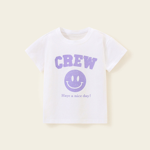 Children's Short Sleeve T-shirt 100% Cotton for Boys and Girls 2024 Spring Base Shirt for Toddlers and Young Children All-Cotton Autumn Top Cartoon Style Versatile