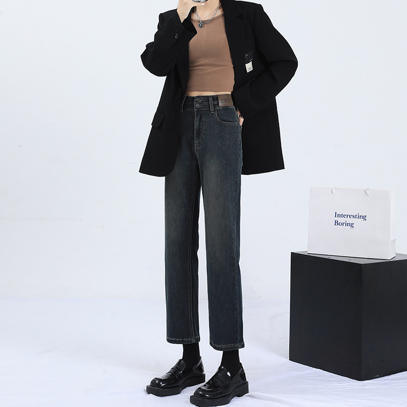 Cement Gray Narrow Straight-Leg Jeans for Women, Spring and Autumn 2026 New Style, High-Waisted Petite Cigarette Pants for Fall and Winter Cement Gray Narrow Straight-Leg Jeans for Women, Spring and Autumn 2026 New Style, High-Waisted Petite Cigarette Pants for Fall and Winter