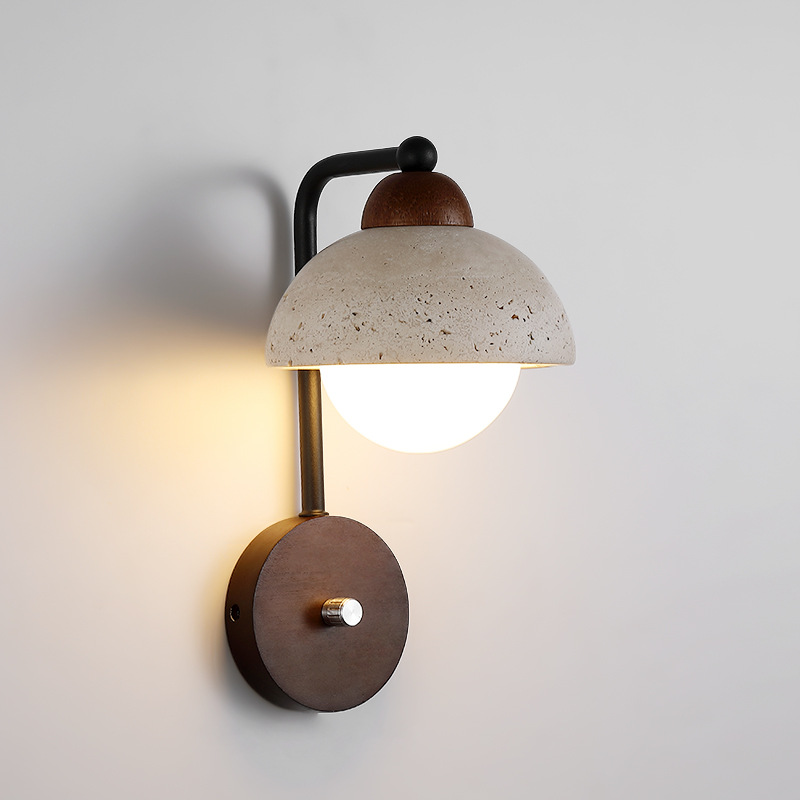 Lámpara de pared de estilo japonés retro sala de estar residencial crema porche de diseño de pasillo de piedra dormitorio amarillo agujero silencioso diseño de puerta de aire