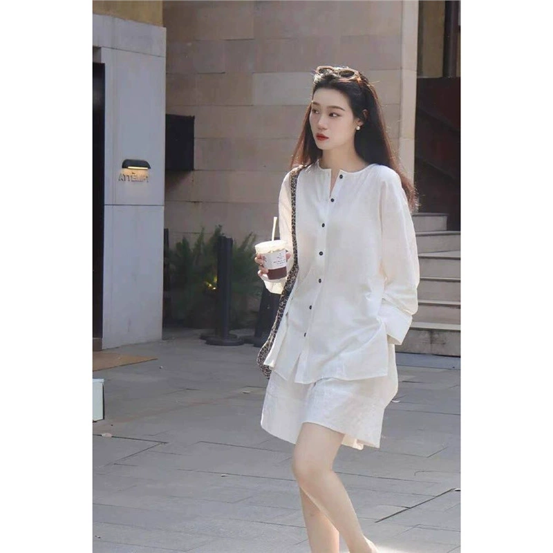 Летний костюм из хлопка и льна для женщин, модная новинка, элегантный, высококачественный, свободный крой, рубашка и шорты, комплект из двух предметов