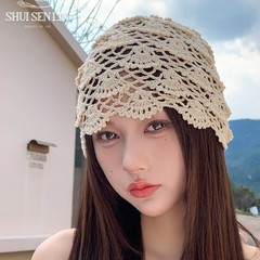 シェルパターン手織り中空ニット帽子女性のための 2025 新作春と夏の薄いファッションパイル帽子プルオーバー帽子