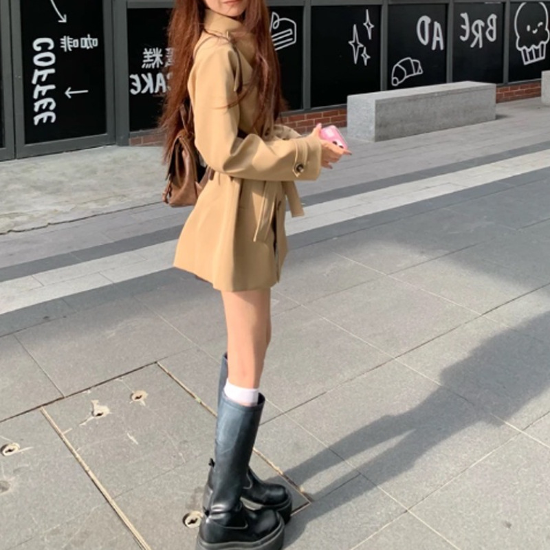 2025秋网红新款英伦风双排扣韩版通勤风衣外套女设计感小个子外套|undefined