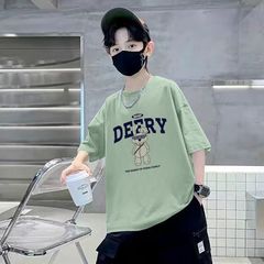Men's Short-Sleeve Cotton T-Shirt Summer New Loose Cool Printed Sweatproof Cartoon Middle/Big Children Half-Sleeve Fashion Kids