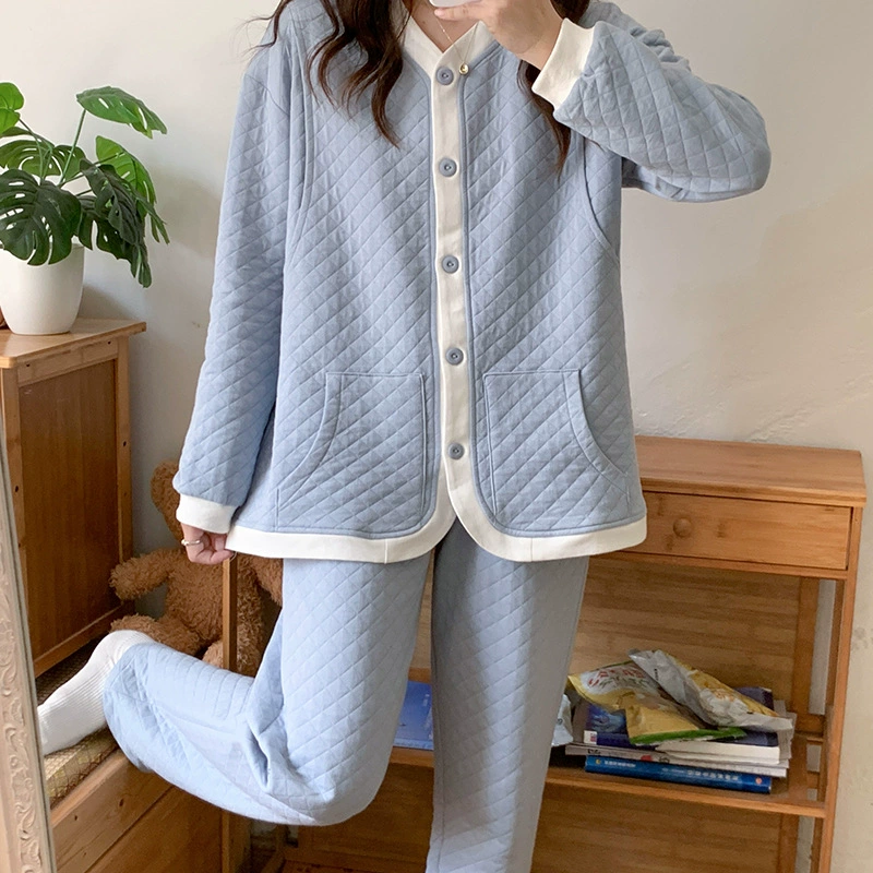 [Большое количество в наличии 2362] Одежда для беременных осенне-зимняя хлопковая плакированная Послеродовая Пижама для кормления грудью с воздушным слоем