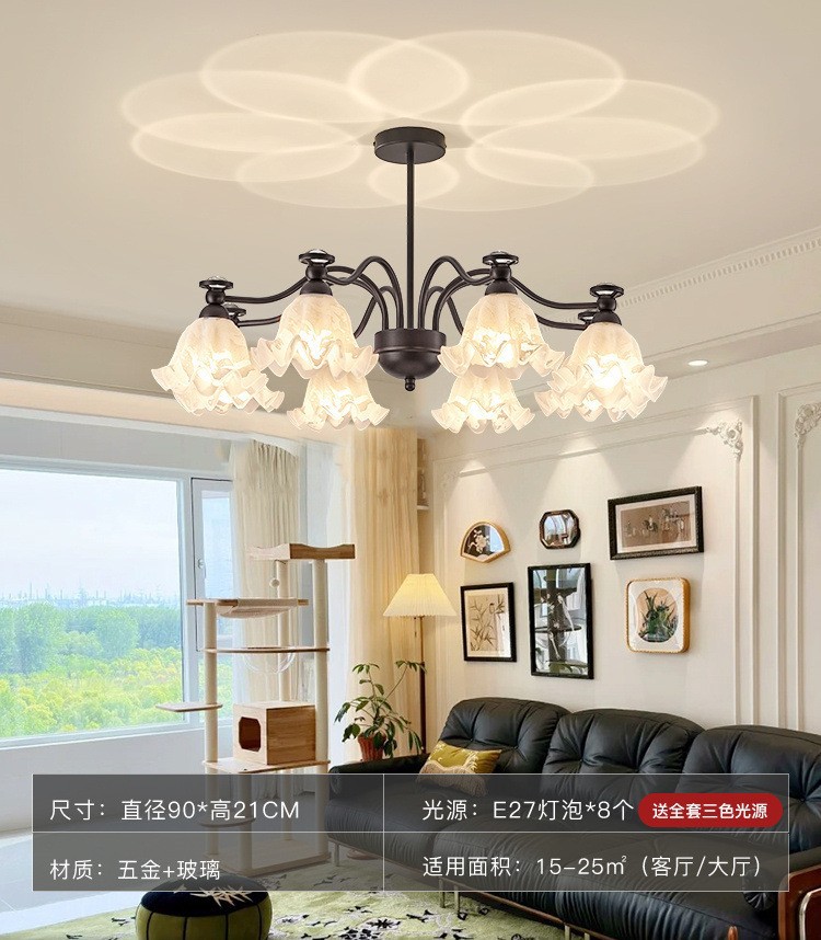 Lámpara de viento retro americana medieval pastoral orquídea flores lámpara de sala de estar negro dormitorio principal lámpara de comedor iluminación de atmósfera