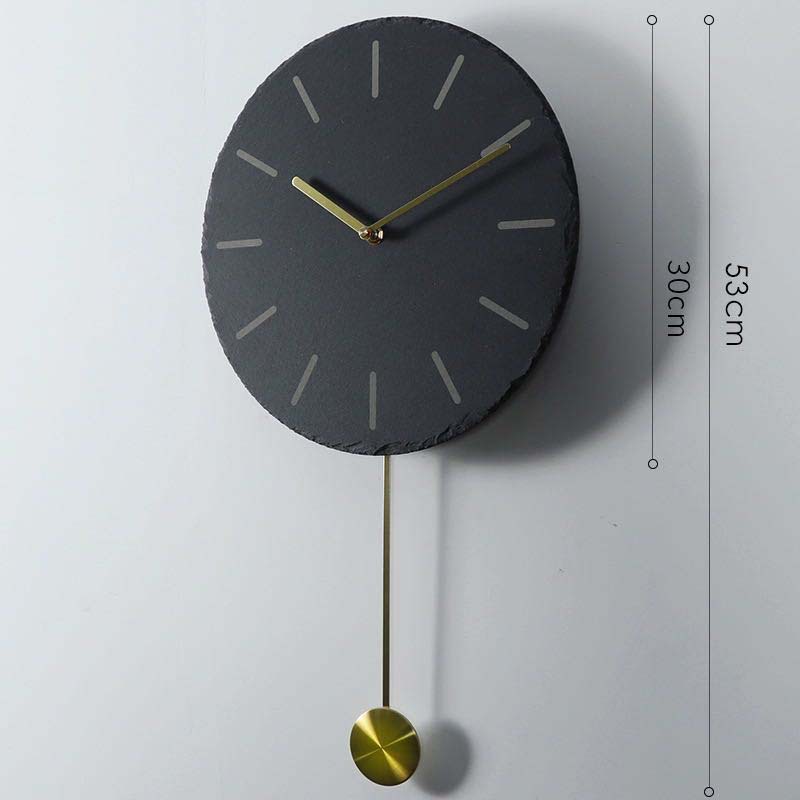 Nórdico creativo hogar Reloj de pared natural pizarra piedra láser escala swing reloj mudo adornos de moda