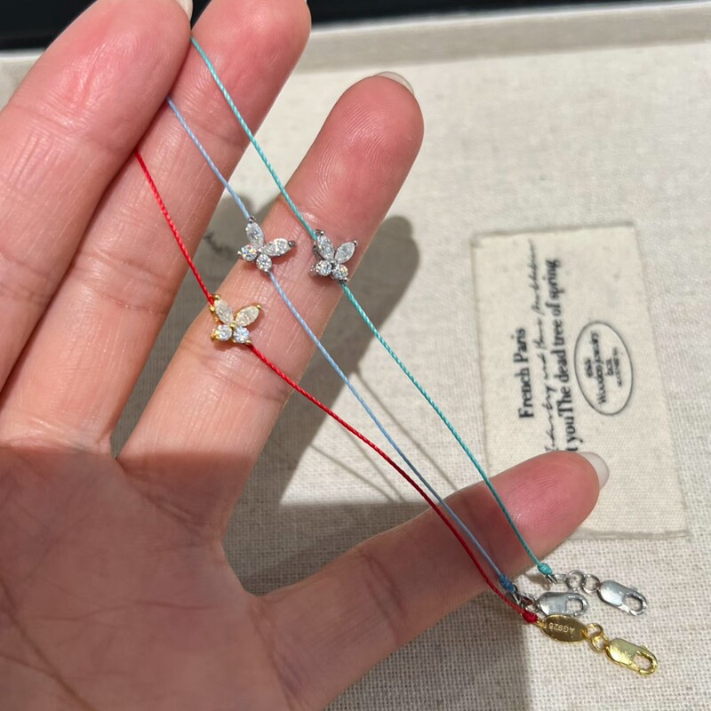 Ultra-fine hand-woven S925 sterling silver mini butterfly moissanite colorful bracelet for women, suitable for stacking