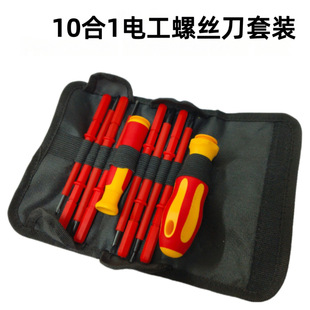 Electrician's Screwdriver Set 10-in-1 Bit Set with Strong Magnetic Anti-Slip Handle for Home Appliance, Mobile Phone, and Computer Repair and Precision Disassembly