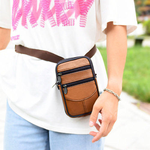 New style cowhide mobile phone waist bag with belt  multifunctional crossbody men's bag crossbody backpack genuine leather bag manufacturer batch