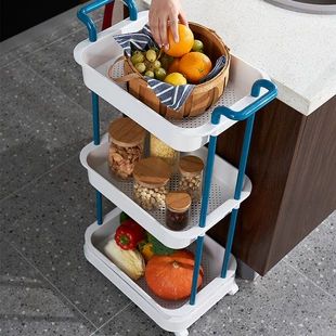 Multi-layer Rectangular Storage Shelf, 2–3 Tier Mobile Kitchen Cart, Gray or Blue