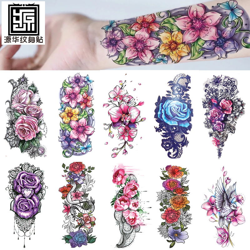 Pegatinas de tatuaje impermeables de brazo completo con símbolos, totems, animales y calaveras, disponibles para venta al por mayor y suministro transfronterizo.