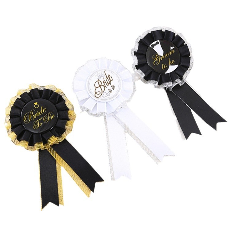 Fábrica de suministro directo en el lugar de la fiesta de solteros bride para ser bride emblema de estaño emblema redondo flores de pecho blanco