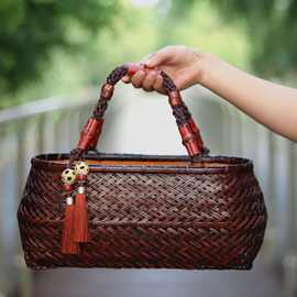 七月七手工复古竹编包青梅竹马精品竹制品竹篮子茶具收纳竹工艺品