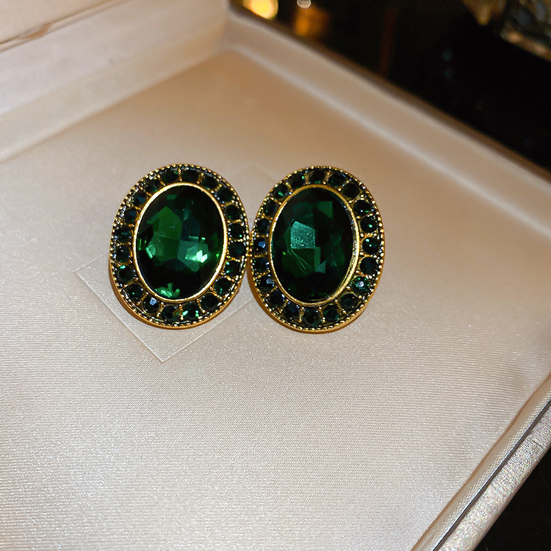 Temperamento de pendientes verdes pendientes ligeros lujosos de alto nivel sensación de pendientes zircon flores joyas geométricas al por mayor fábrica