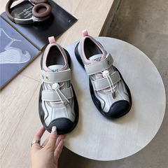 2024新款大頭丑萌平底板鞋女魔術貼百搭休閒平底輕便運動鞋ins