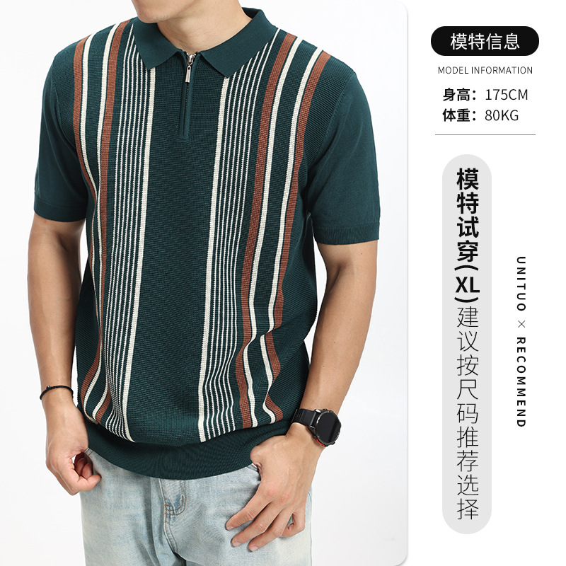 Hombre viejo dinero de punto de hielo polo camiseta de manga corta hombre de negocios casual camiseta de verano chaqueta de hombre