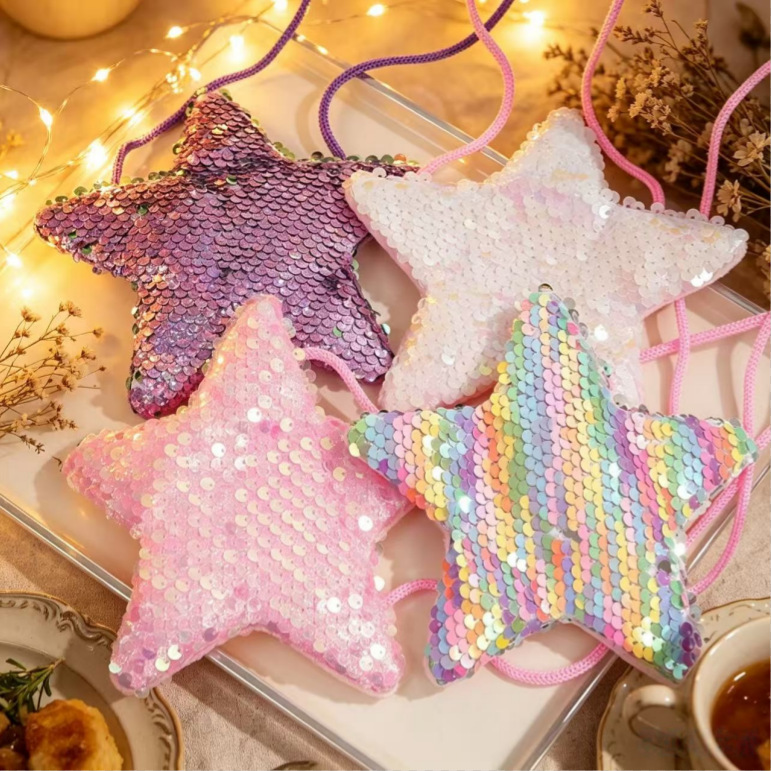 New Colorful Ins-Style Sequin Star Coin Purse for Children, Cute Everyday Wallet with Scale Pattern, European Style Storage
