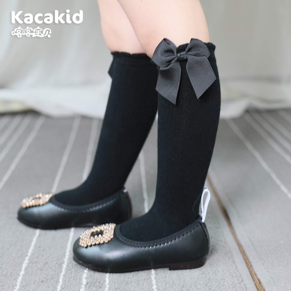 Venta al por mayor primavera nuevos NIÑOS Calcetines niñas monocromo rayas burbuja boca media pantorrilla calcetines bebé arco calcetines de algodón princesa Calcetines