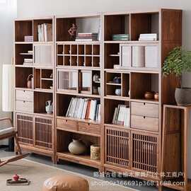 老榆木家用博古架客厅整墙展示装饰品置物架书房多层实木靠墙书柜
