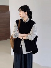 韩系穿搭一整套女装2025春秋新款时尚长袖衬衫搭配个性马甲两件套