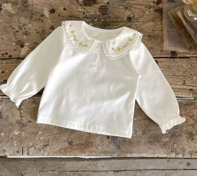 T-shirt bébé à manches longues en coton avec revers brodée_voghion.com