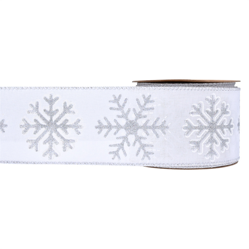 63mm Amazon transfronterizo nueva cinta de lino de Navidad impresa en polvo brillante gran cinta de decoración de nieve de Navidad
