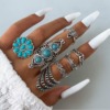 Retro accessory, turquoise children's ring with stone, set, European style, suitable for import