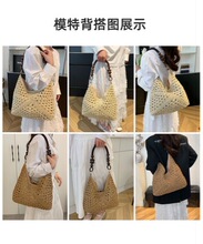 托特包大容量镂空设计海边沙滩包百搭草编质感通勤手提包磁扣开盖