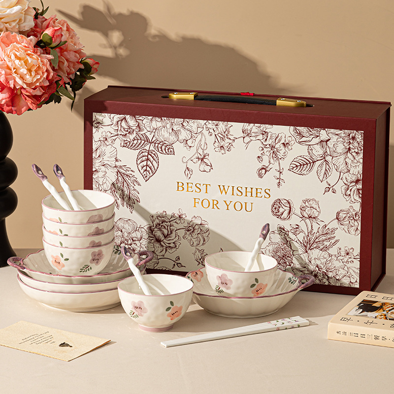 Nueva caja de regalo china, platos de cerámica, platos de regalo de alta cara, platos de cerámica, platos de regalo de boda, set de platos