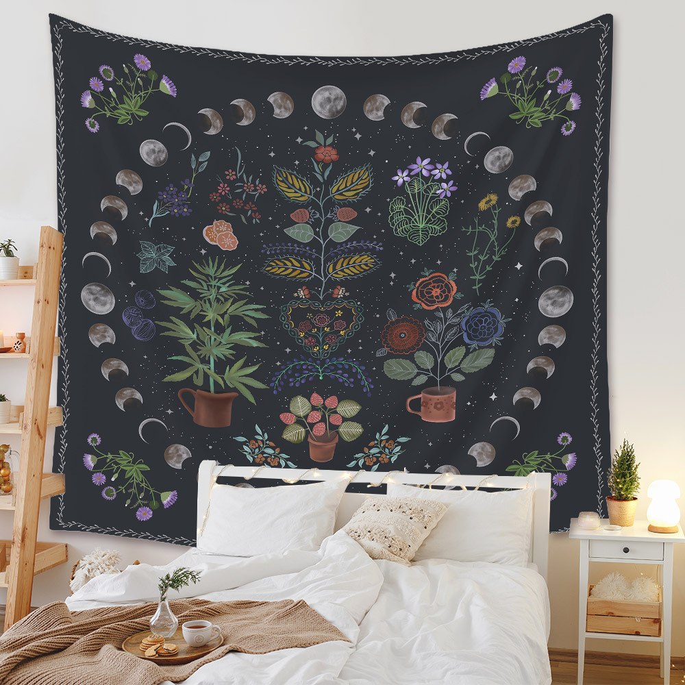 Bohemian Plant Moon Painting Tapestry Room Decoration Wall Cloth Wholesale Nihaojewelrypicture12